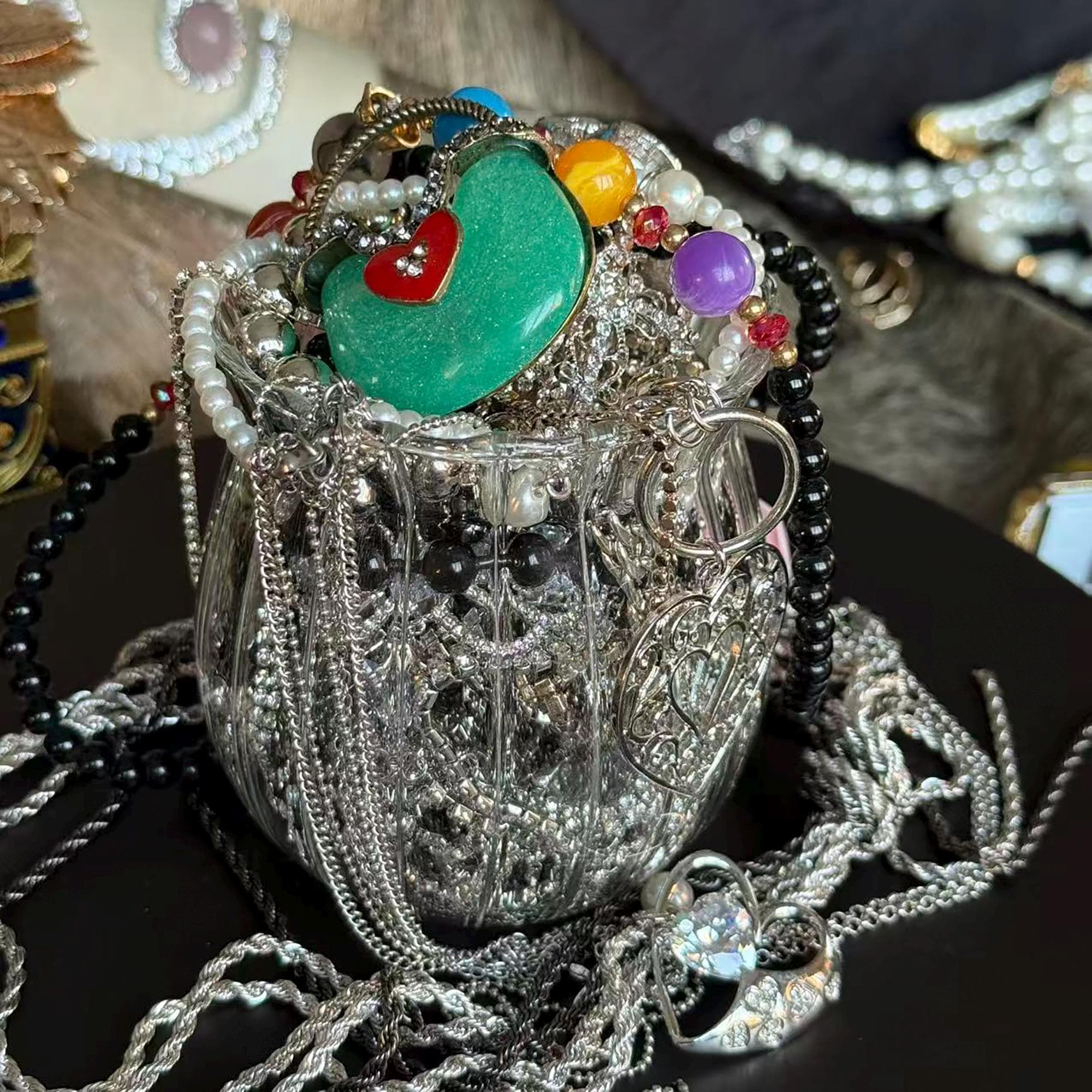 Silver Tone Mystery Jewelry Jar fashion jewelry assortment