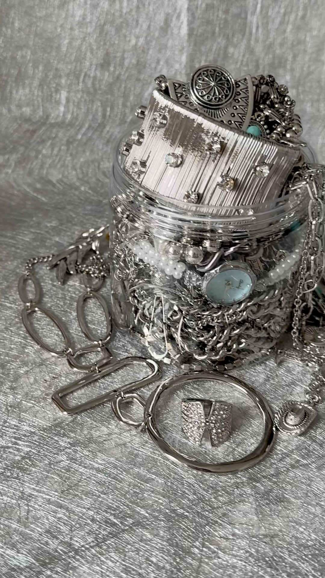Silver Tone Everyday Mystery Jewelry Jar fashion jewelry assortment