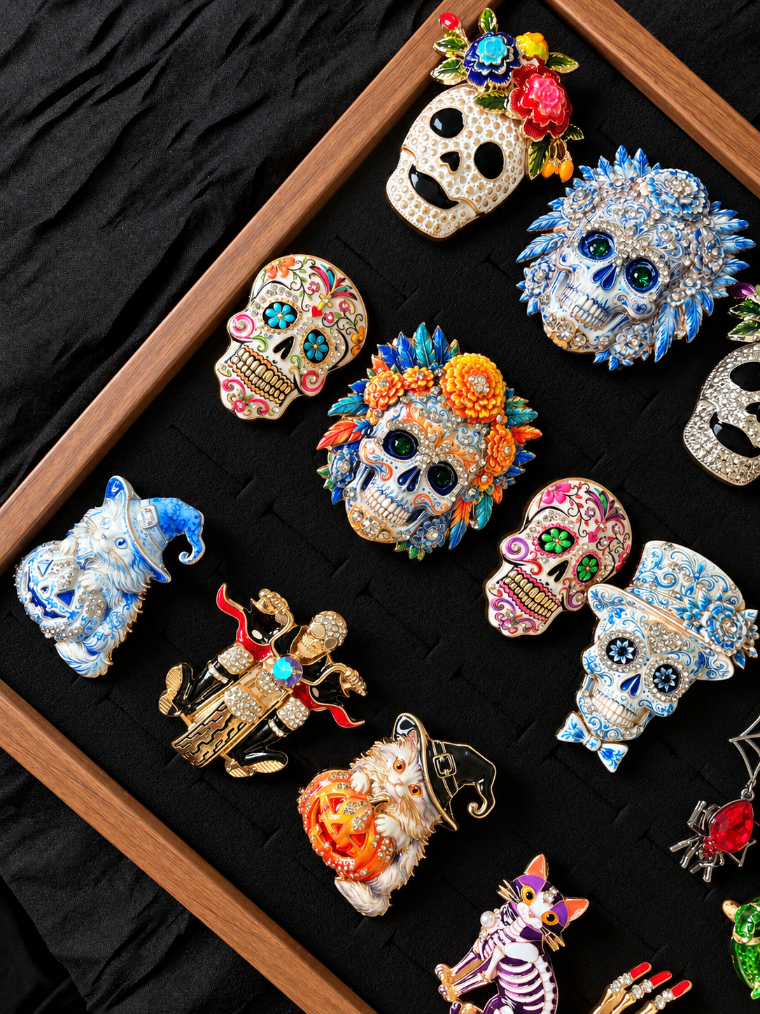 Day of the Dead Sugar Skull Brooch Mystery Collection fashion jewelry assortment