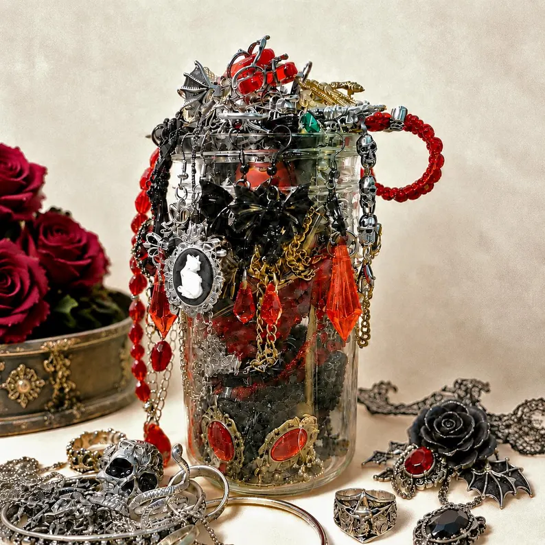 Gothic Vampire Inspired Mystery Jewelry Jar fashion jewelry assortment