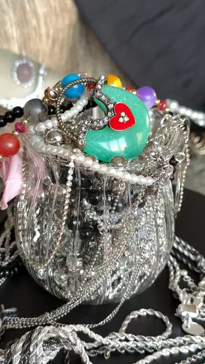 Silver Tone Mystery Jewelry Jar fashion jewelry assortment