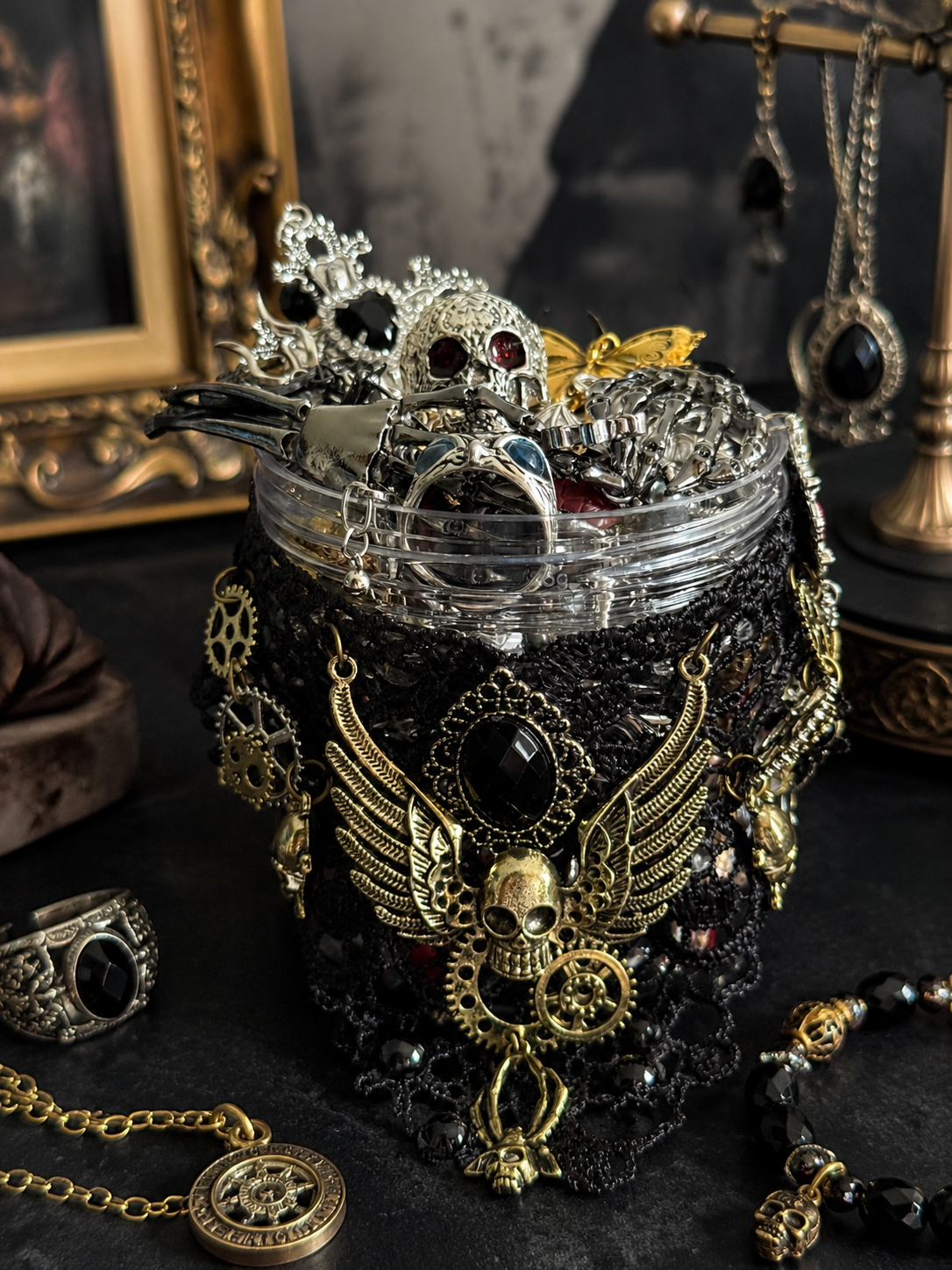 Gothic Steampunk Mystery Jewelry Jar fashion jewelry assortment