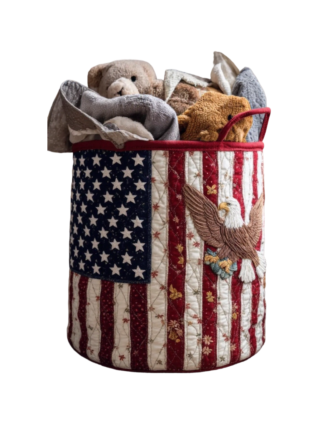 Flying Bald Eagle American Flag Laundry Basket