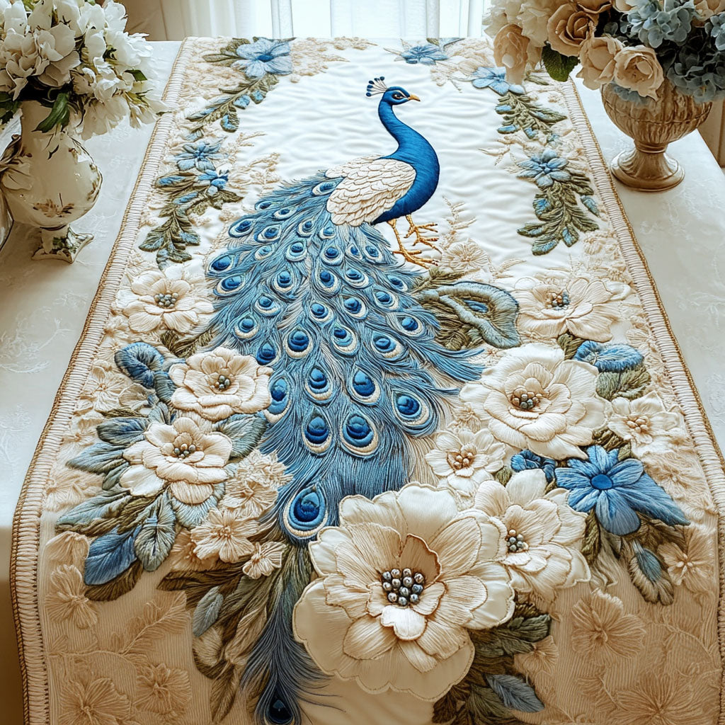 Peacock Bloom Quilted Table Runner NCU0NT3622