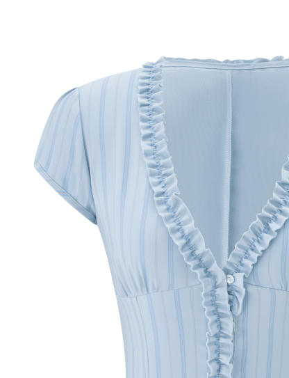 VALERIE RUFFLE TOP - BLUE STRIPE