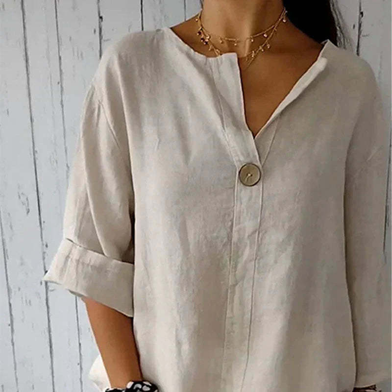mrostoTM-Women's Linen-Cotton V-Neck Comfortable Top