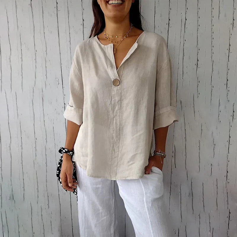 mrostoTM-Women's Linen-Cotton V-Neck Comfortable Top