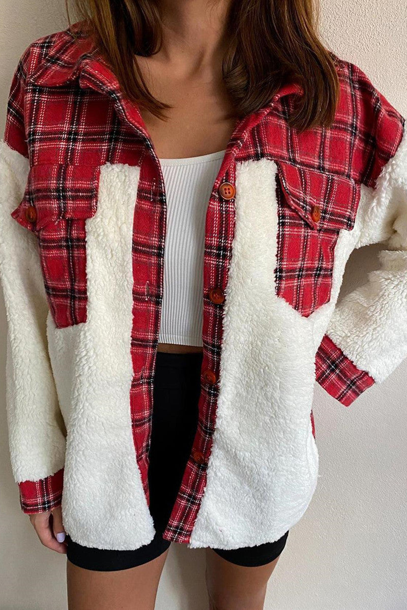 Fashion Casual Plaid Print Patchwork Cardigan Turndown Collar Outerwear