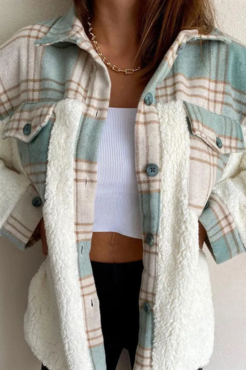 Fashion Casual Plaid Print Patchwork Cardigan Turndown Collar Outerwear