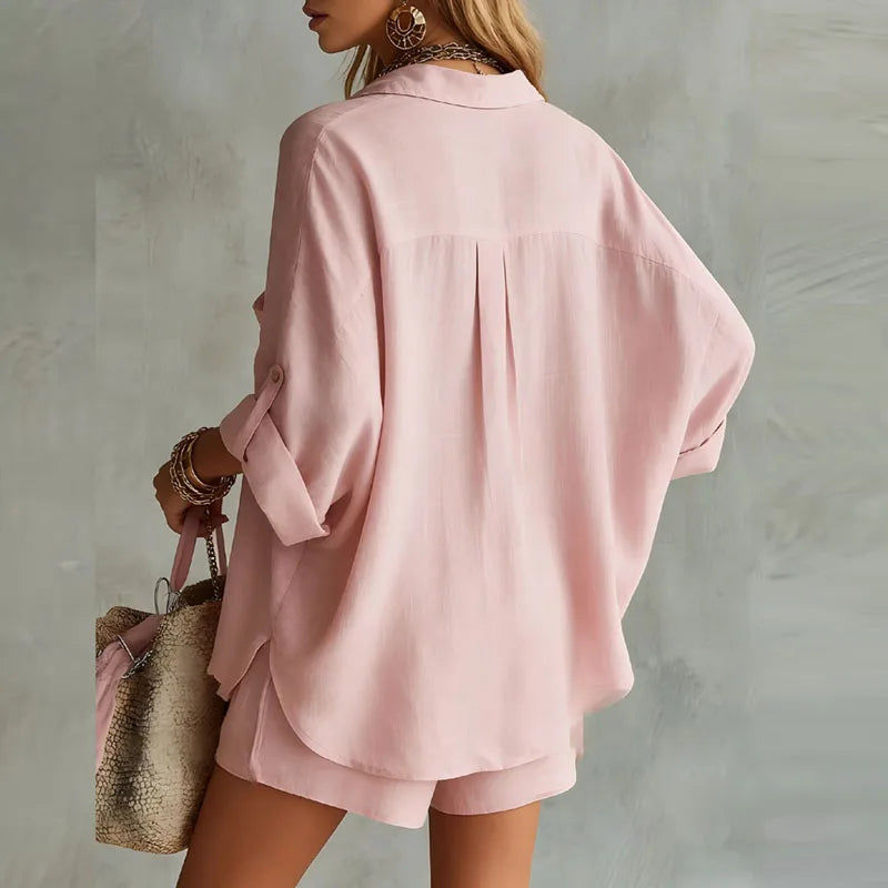 Hot Sale ♥️ Women's Two Piece Shirt Shorts Set
