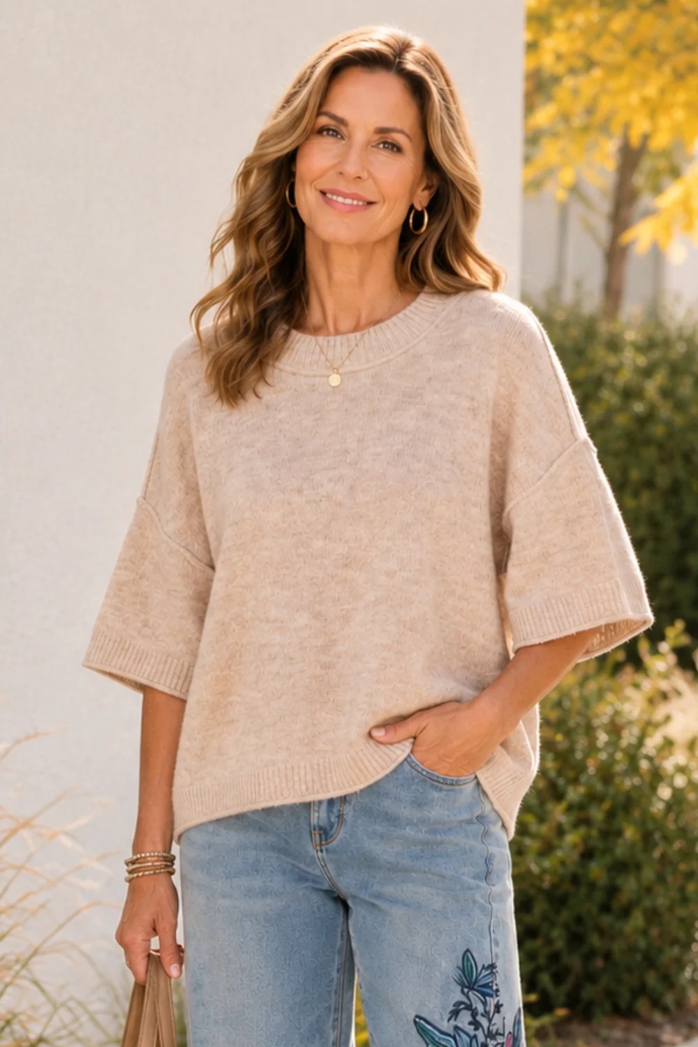 Elbow Sleeve Crewneck Sweater
