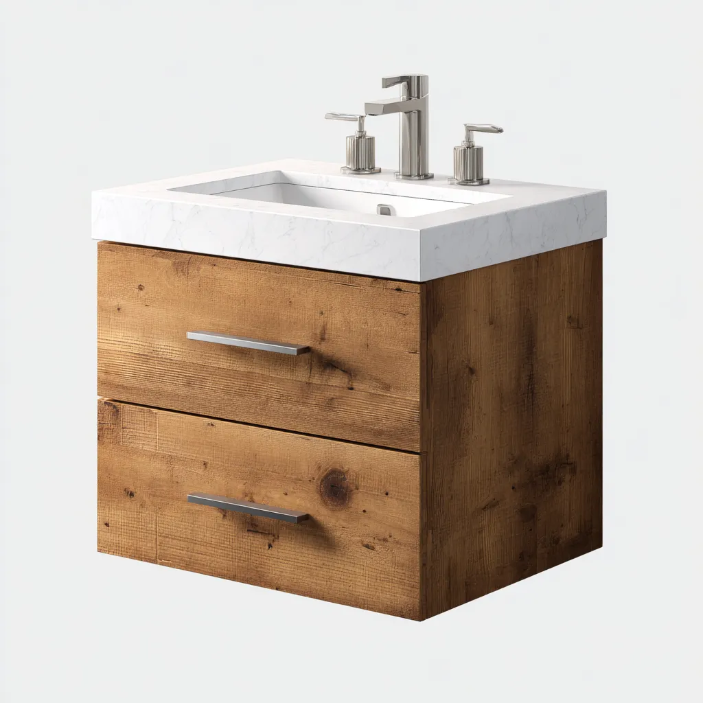 Mobile lavabo sospeso in legno 76×50×65 cm - naturale e bianco - stile classico-Valaostudio