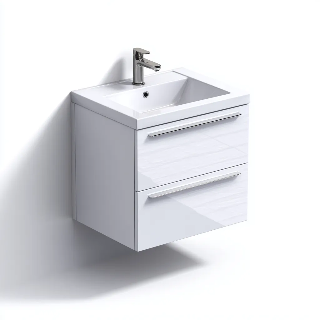 Mobile lavabo sospeso 76×48×56 cm - bianco oro - lavabo integrato e struttura in legno - bagno-Valaostudio