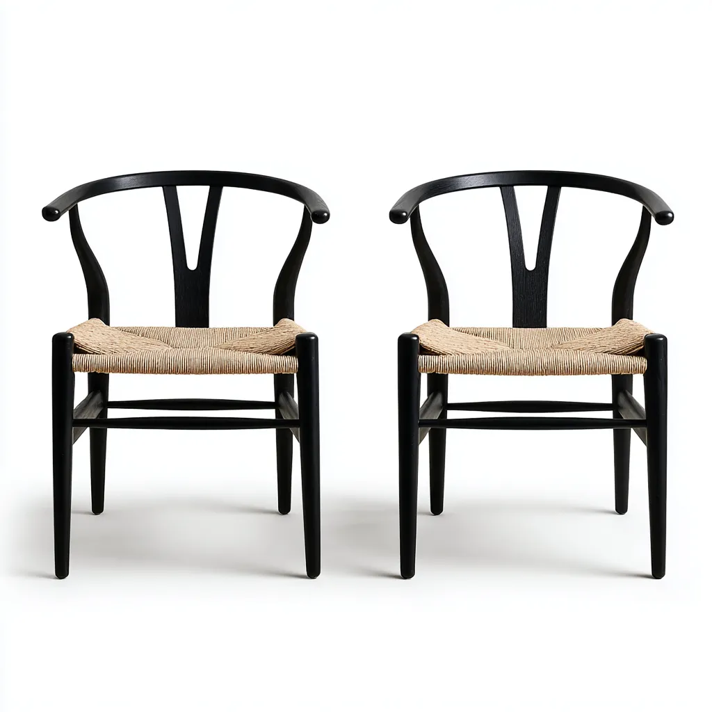 Set 2 sedie da pranzo 56×51×77 cm - nero beige - legno e corda intrecciata - Sala da pranzo-Valaostudio