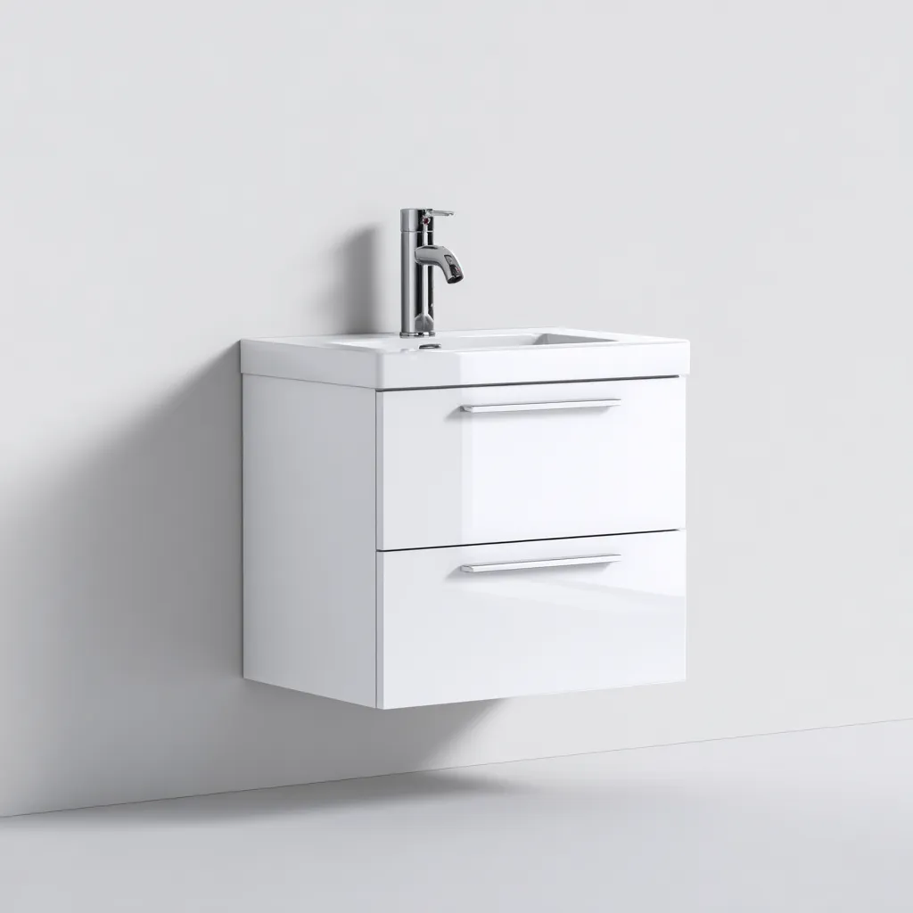Mobile lavabo da bagno 76×48×60 cm - legno e lavabo integrato - naturale e bianco - design sospeso moderno-Valaostudio