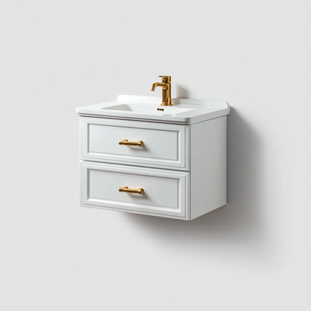 Mobile lavabo sospeso 76×48×58 cm - bianco oro - lavabo integrato e legno - bagno-Valaostudio