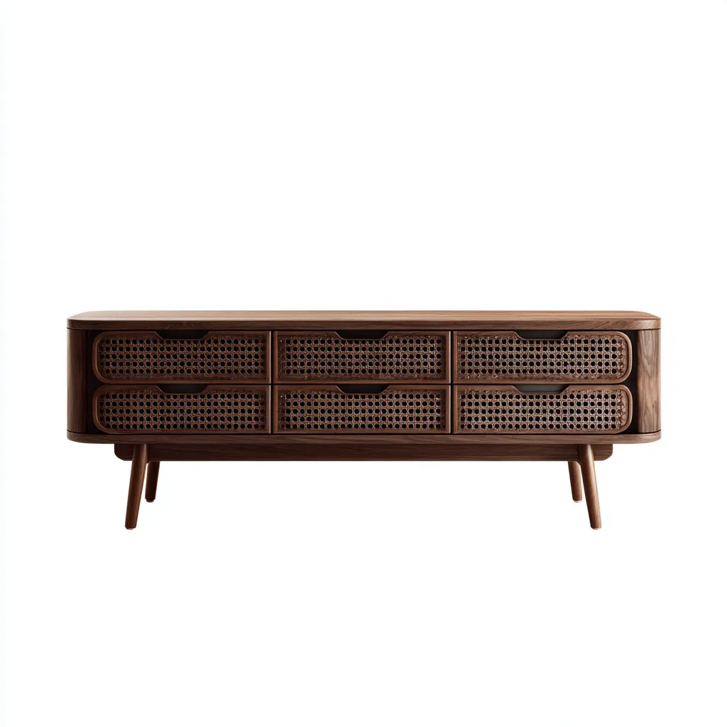Mobile TV in legno e rattan 170×40×58 cm - marrone - design rétro con vani contenitori per soggiorno-Valaostudio