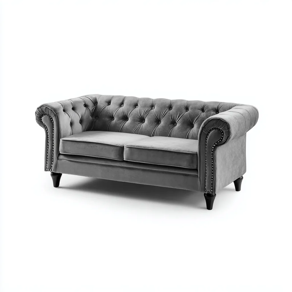 Divano 2 posti 168×88×78 cm - grigio - tessuto imbottito - stile Chesterfield - soggiorno-Valaostudio