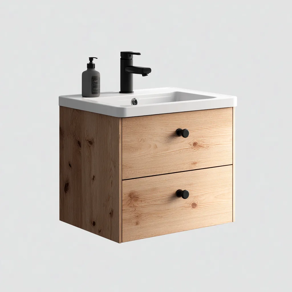 Mobile lavabo da bagno 76×49×61 cm - struttura in legno con lavabo - marrone e bianco - stile rustico sospeso-Valaostudio