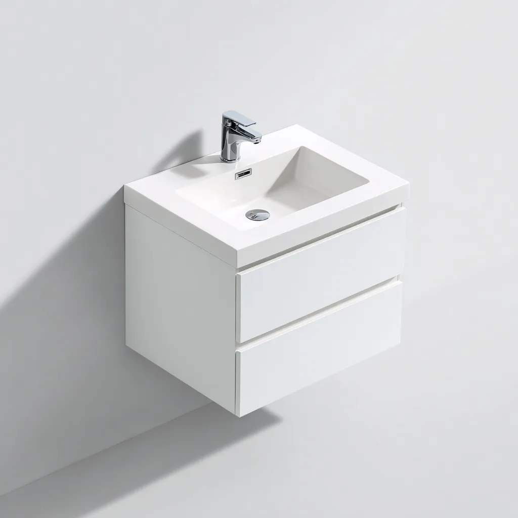 Mobile lavabo sospeso 80×50×58 cm - bianco oro - lavabo in composito e struttura in legno - bagno-Valaostudio