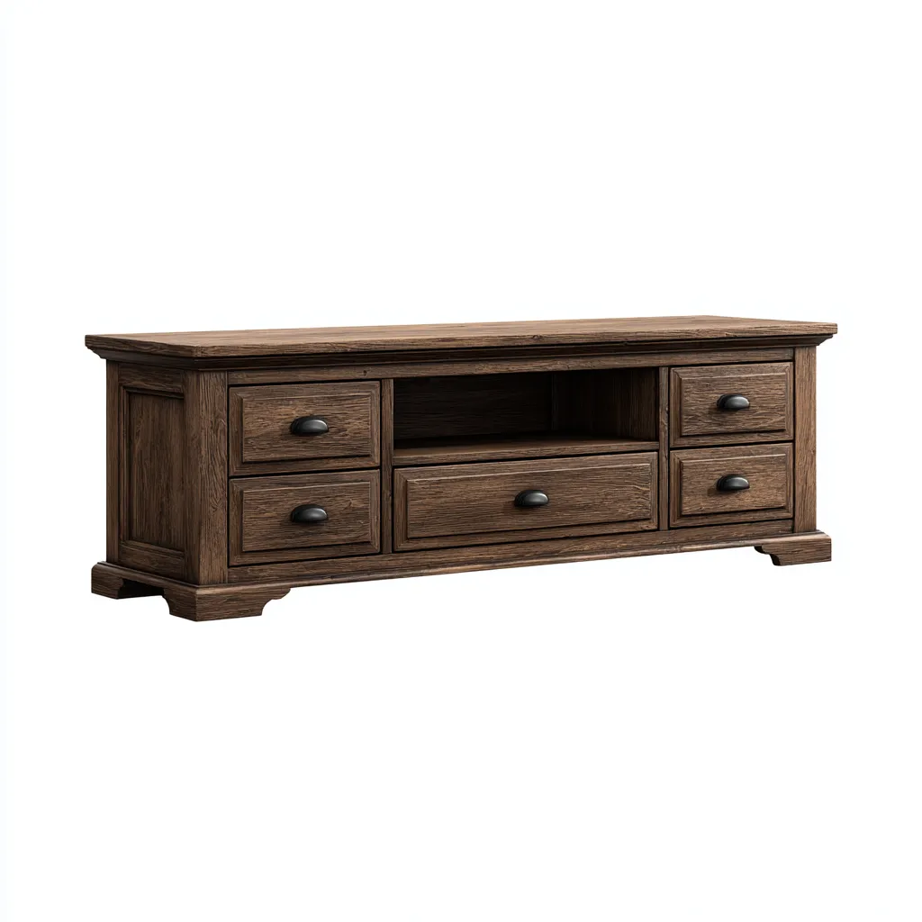 Mobile TV 150×45×65 cm - legno - marrone - stile rustico con vano centrale aperto e contenimento-Valaostudio