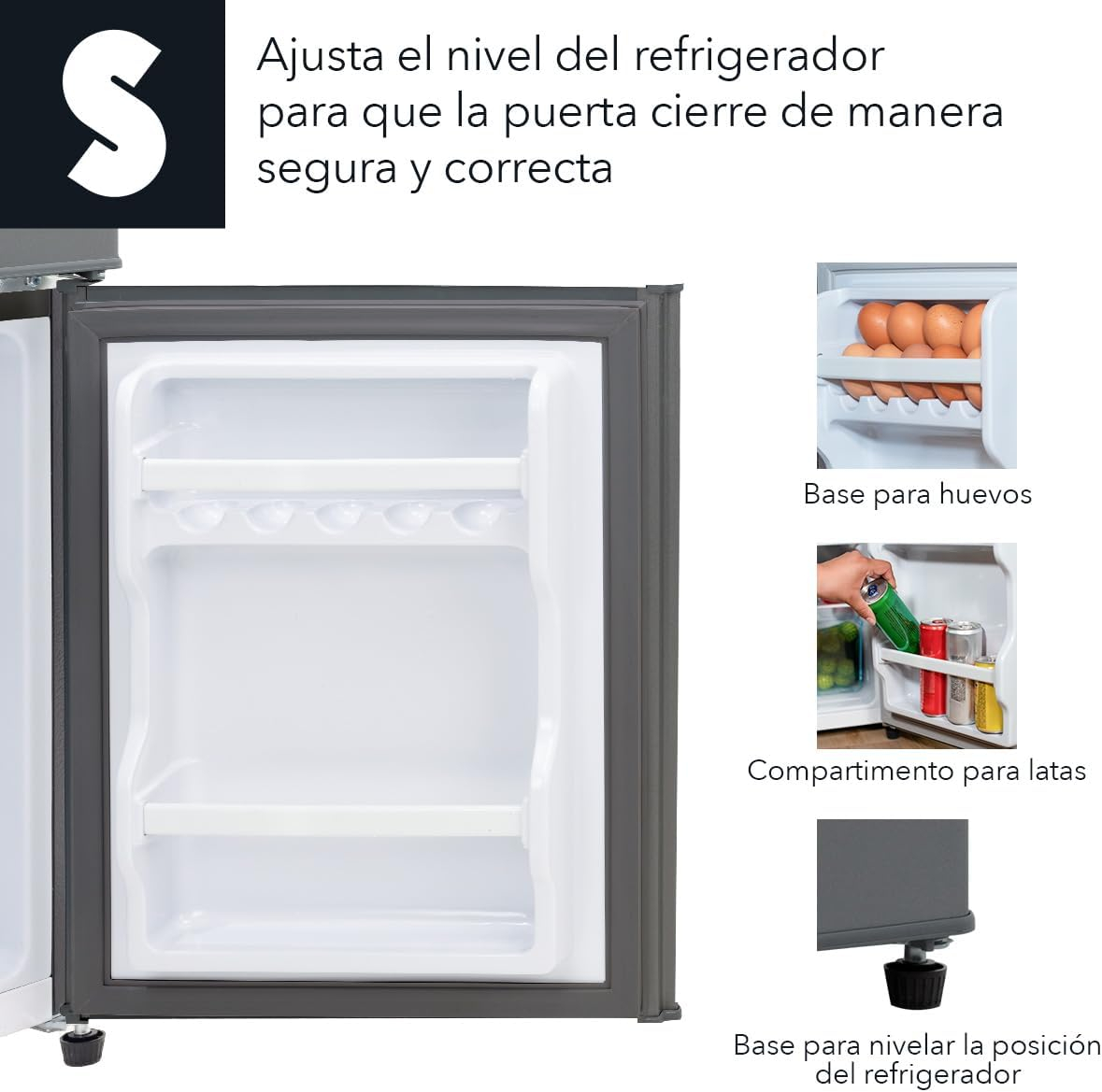 SIGNA Mini Refrigerador 86L (3 pies cubicos) Frigobar Compacto Silver Refrigerador Pequeño Con congelador de Acero Inoxidable Ideal Para Espacios Pequeños Frigobar Mini Multifuncional (Gris)