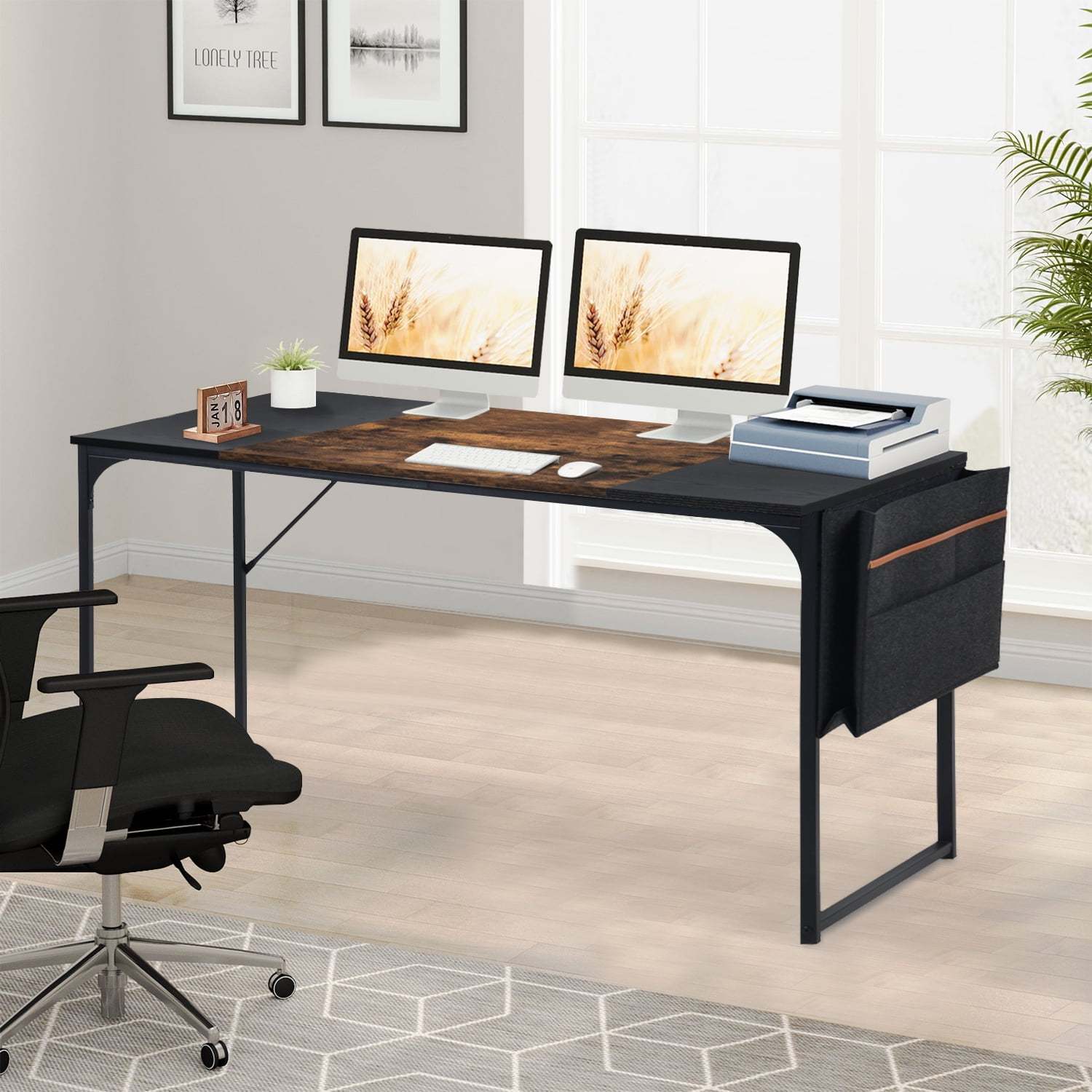 Escritorio Grande 140cm Color Madera con Negro,con Bolsa de Almacenamiento