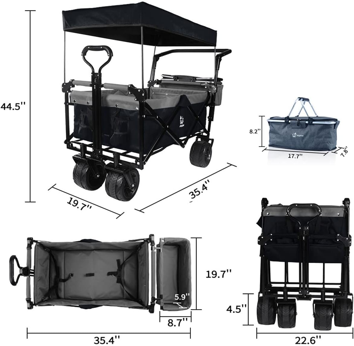 Bicicleta plegable resistente con parte superior extraíble, ruedas grandes de 4 pulgadas, frenos, mango ajustable, bolsa refrigeradora para jardín y playa al aire libre