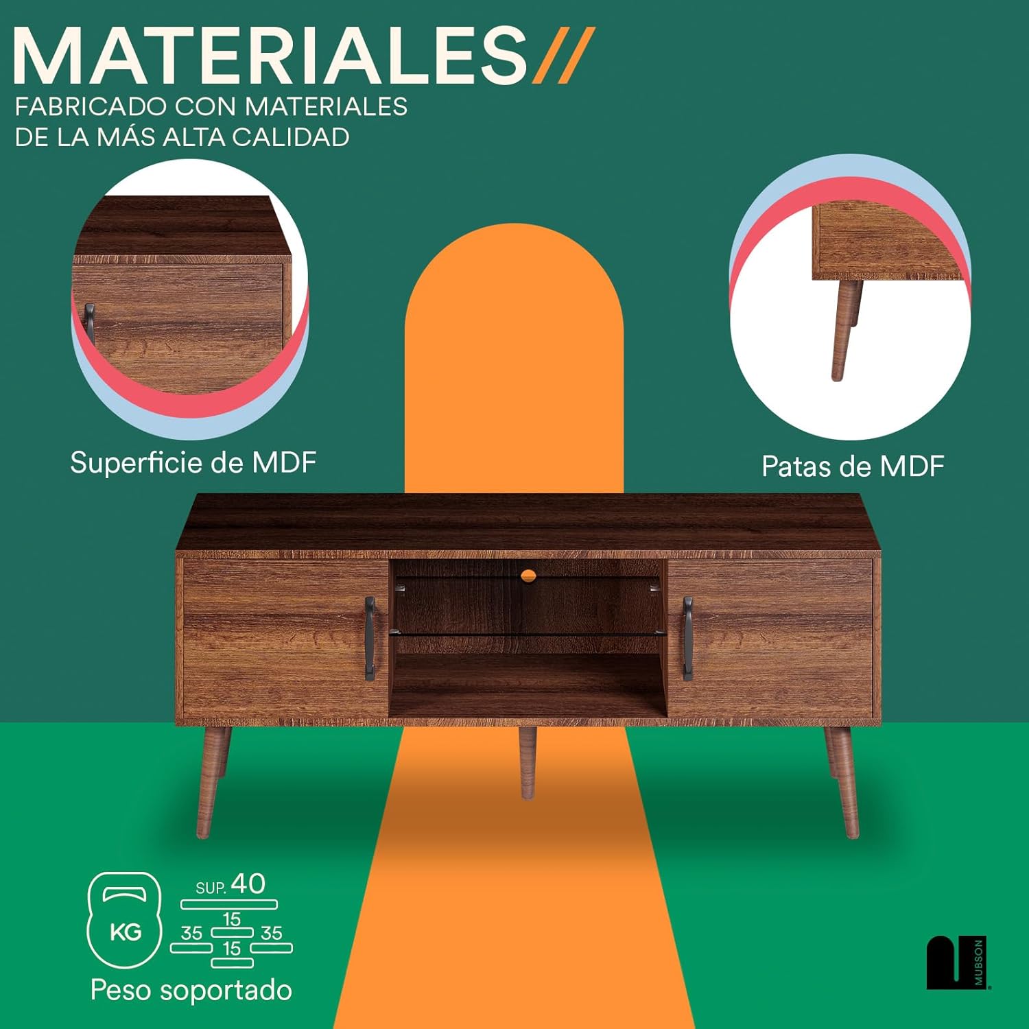 MUBSON Mueble para TV para Pantallas de hasta 55 Pulgadas | 120x39 cm | Centro de Entretenimiento para TV Marena con 3 Repisas y 2 Espacios para Consolas o Bocinas. Mesa para TV. TV Furniture