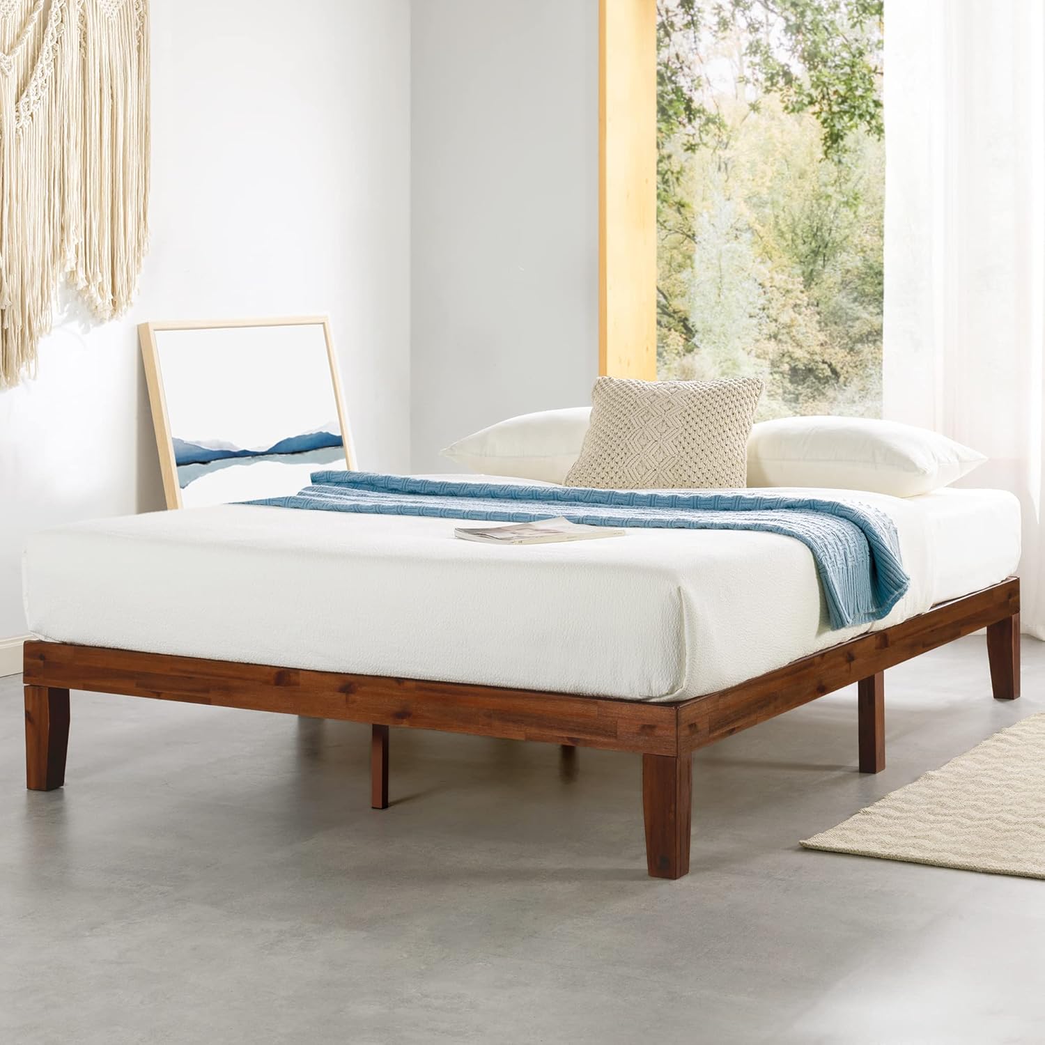 Mellow Naturalista Classic - Cama de Plataforma de Madera Maciza de 12 Pulgadas con Listones de Madera, no Necesita somier, fácil Montaje, Queen, Pino