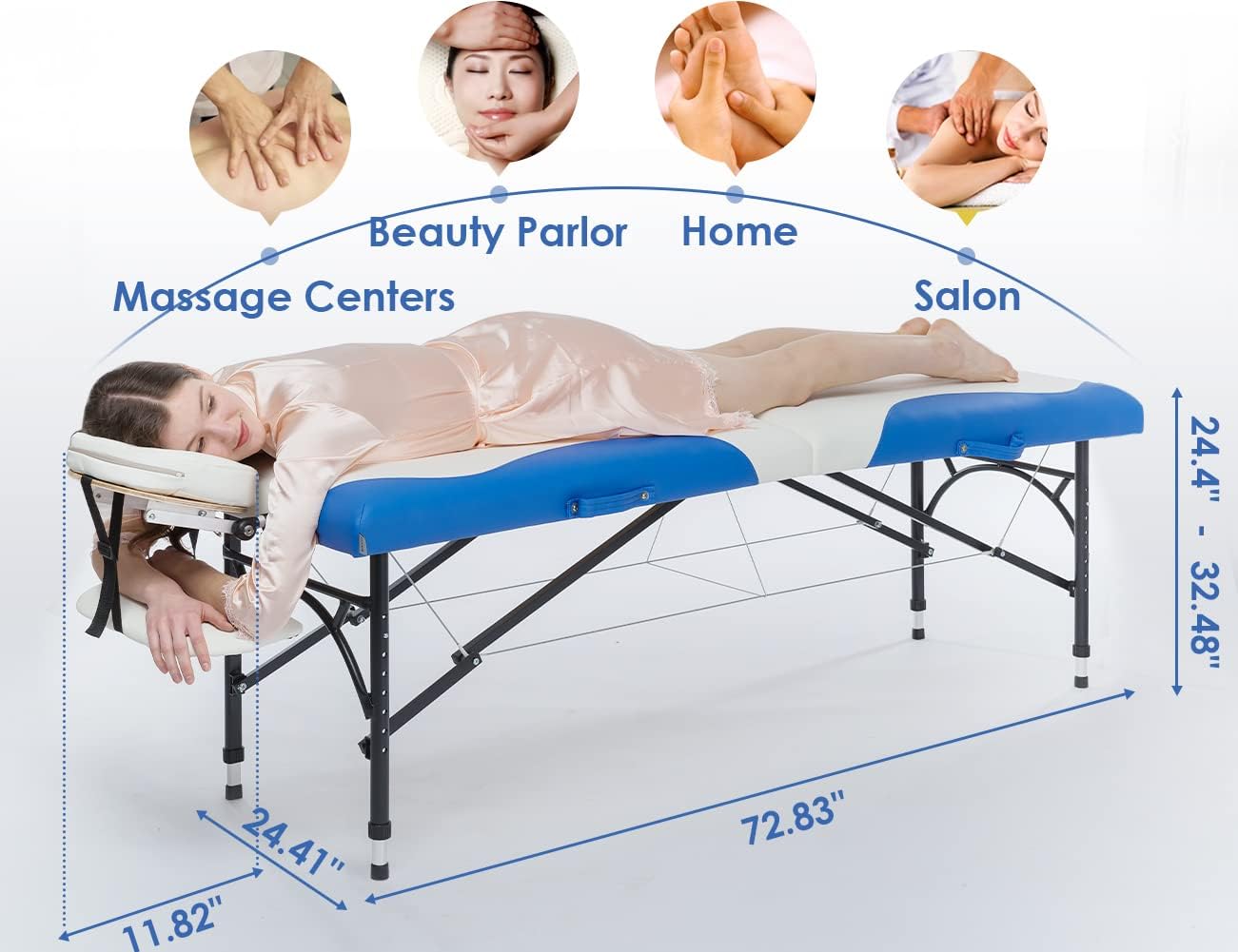 CLORIS - Mesa de masaje profesional de 84 pulgadas, portátil, 2 plegables, ligera, para spa, cama de tatuaje, altura ajustable con bolsa de transporte y pierna de aluminio que soporta hasta 1000