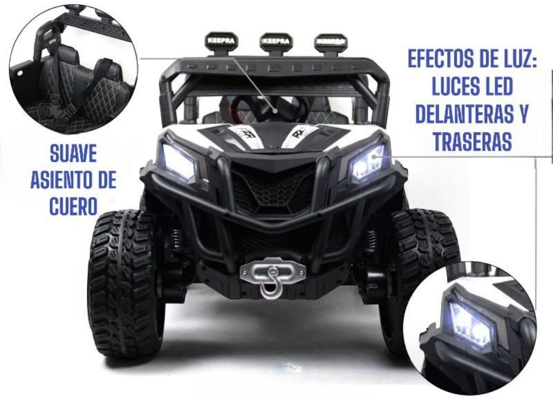 RZR Premium - montable electrico Todo Terreno con 4 Motores de 30 W, Asientos de Piel, Control Remoto, cinturón de Seguridad y Luces LED Brillantes para niños de 3 a 8 años.