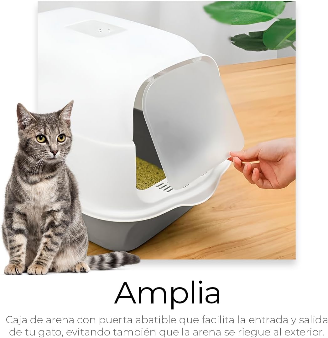 Raganet, Arenero/Inodoro para Gato Cerrado de 50cm X 35cm X 33cm, Caja de Arena para Gatos con Tapa y Puerta Abatible, Antiolores, Facil de Limpiar, Incluye Pala (Gris)