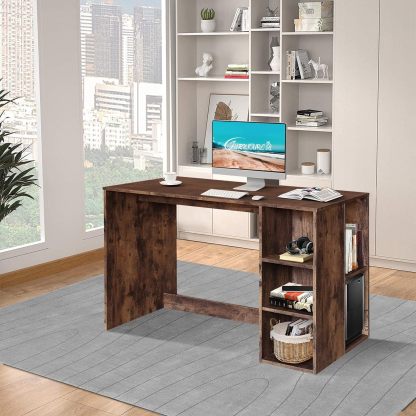 FurnitureR Escritorio para Computadora de Oficina con Almacenamiento Escritorio de Trabajo y Estudio con 5 Estantes Mesa Portátil para Estudiantes Escritorio de Escritura Moderno Haya y Blanco-Bolígrafo de carbono metálico, bolígrafo de firma negro.