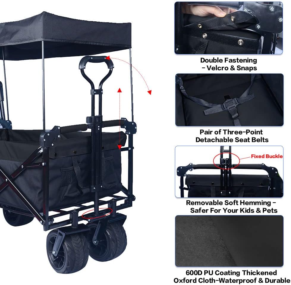Bicicleta plegable resistente con parte superior extraíble, ruedas grandes de 4 pulgadas, frenos, mango ajustable, bolsa refrigeradora para jardín y playa al aire libre