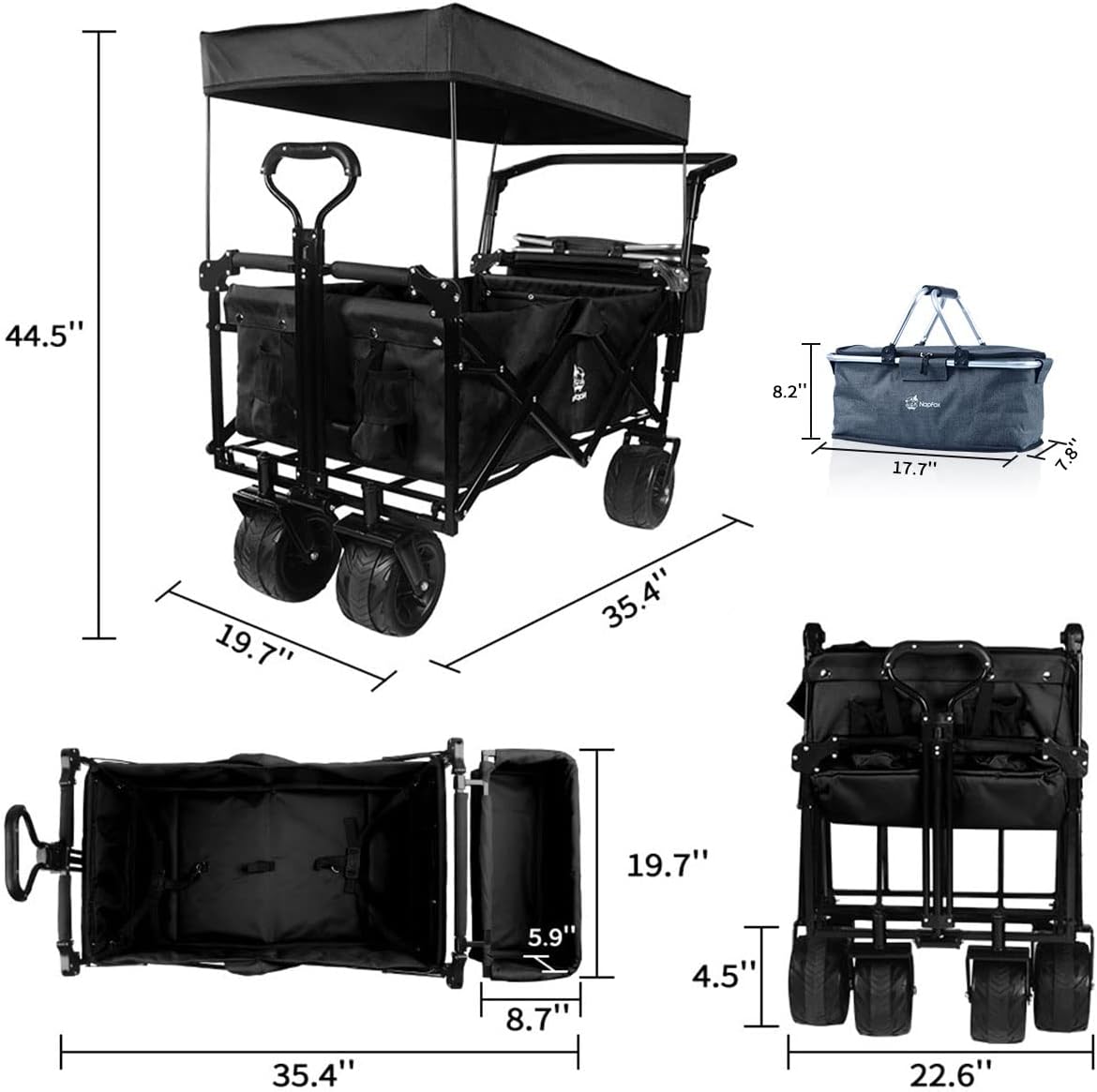 Bicicleta plegable resistente con parte superior extraíble, ruedas grandes de 4 pulgadas, frenos, mango ajustable, bolsa refrigeradora para jardín y playa al aire libre