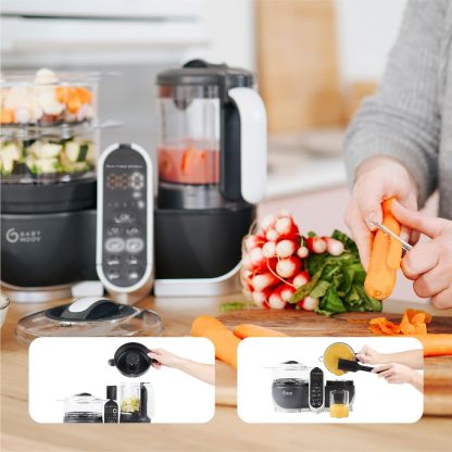Babymoov Duo Meal 6 en 1: Procesador de Alimentos para Bebés con Vaporizador y Licuadora de Velocidades Múltiples, Calienta y Descongela (Aprobado por Nutricionistas), Gris