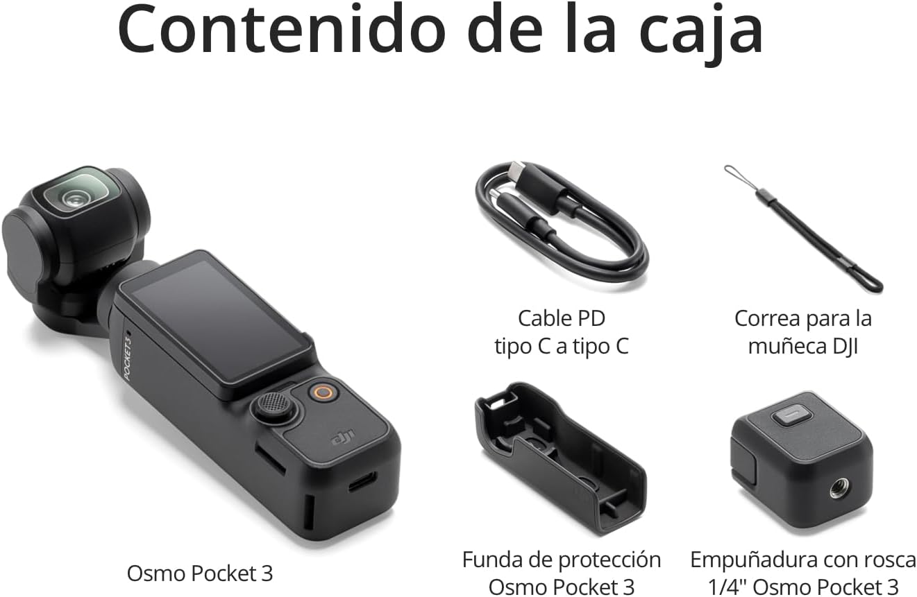dji Osmo Pocket 3, cámara Vlogs con CMOS 1'' y vídeo 4K/120 fps, estabilización en 3 Ejes, Enfoque rápido, Seguimiento de Caras/Objetivos, Pantalla táctil giratoria de 2", cámara de vídeo pequeña
