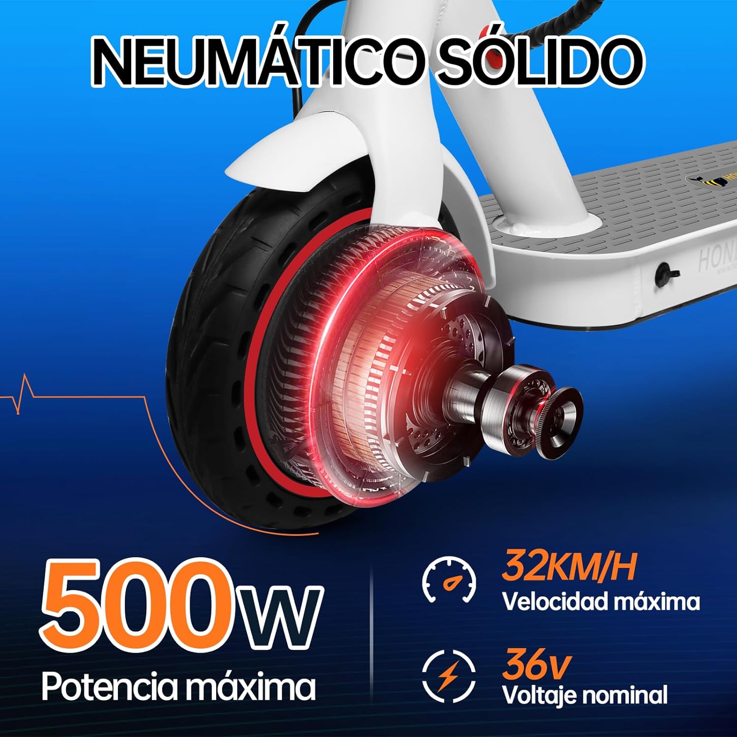HONEYWHALE M2 Pro Scooter Eléctrico Plegable para Adultos, Motor de 500 W de Potencia Máxima, 22km con una Carga Completa, Velocidad Máxima 32km/h, Patin Eléctrico con App Control Bluetooth