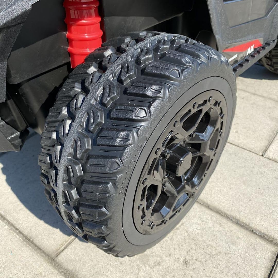 RZR Premium - montable electrico Todo Terreno con 4 Motores de 30 W, Asientos de Piel, Control Remoto, cinturón de Seguridad y Luces LED Brillantes para niños de 3 a 8 años.