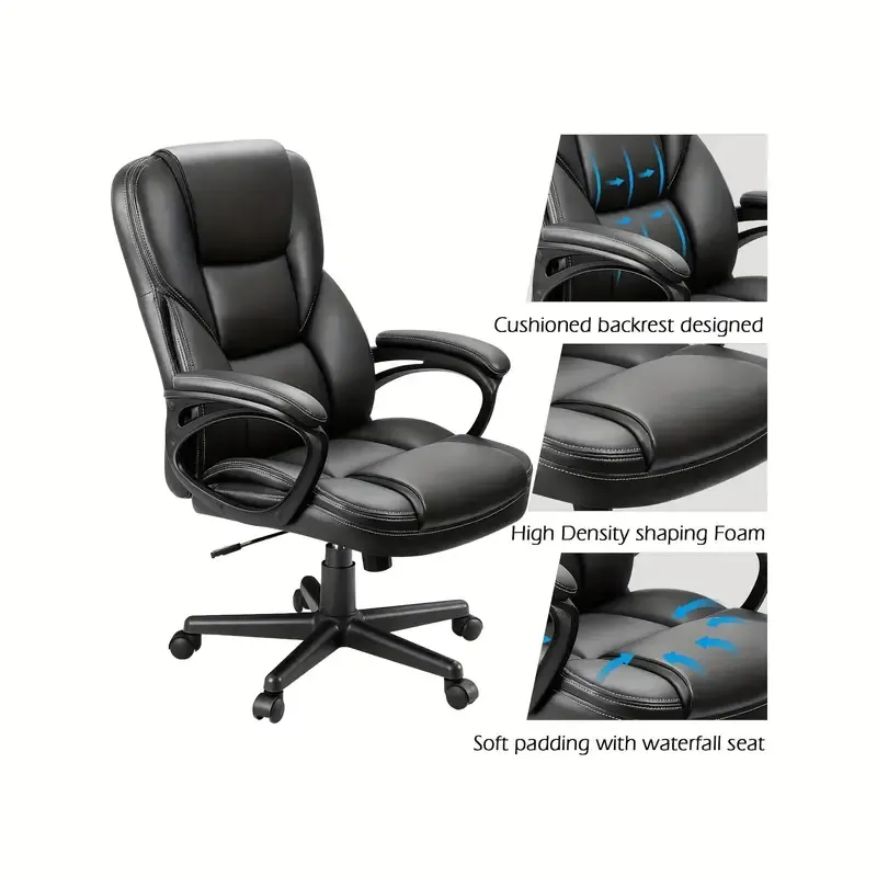 1 ud Silla Ejecutiva Ergo - Lujoso Cuero Sintético, Reposabrazos Ajustables, Soporte Lumbar, Giro de 360°, Función de Inclinación 90°-120°, Altura Ajustable 17.2"-21.2", Respaldo de 24.8", Acabado Negro Elegante