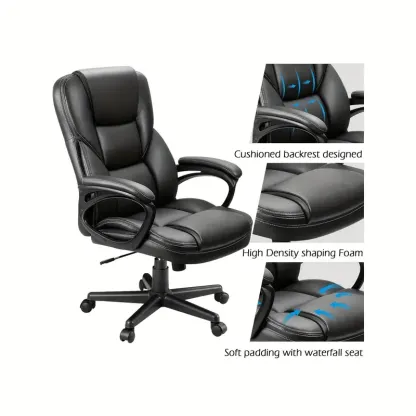 1 ud Silla Ejecutiva Ergo - Lujoso Cuero Sintético, Reposabrazos Ajustables, Soporte Lumbar, Giro de 360°, Función de Inclinación 90°-120°, Altura Ajustable 17.2"-21.2", Respaldo de 24.8", Acabado Negro Elegante