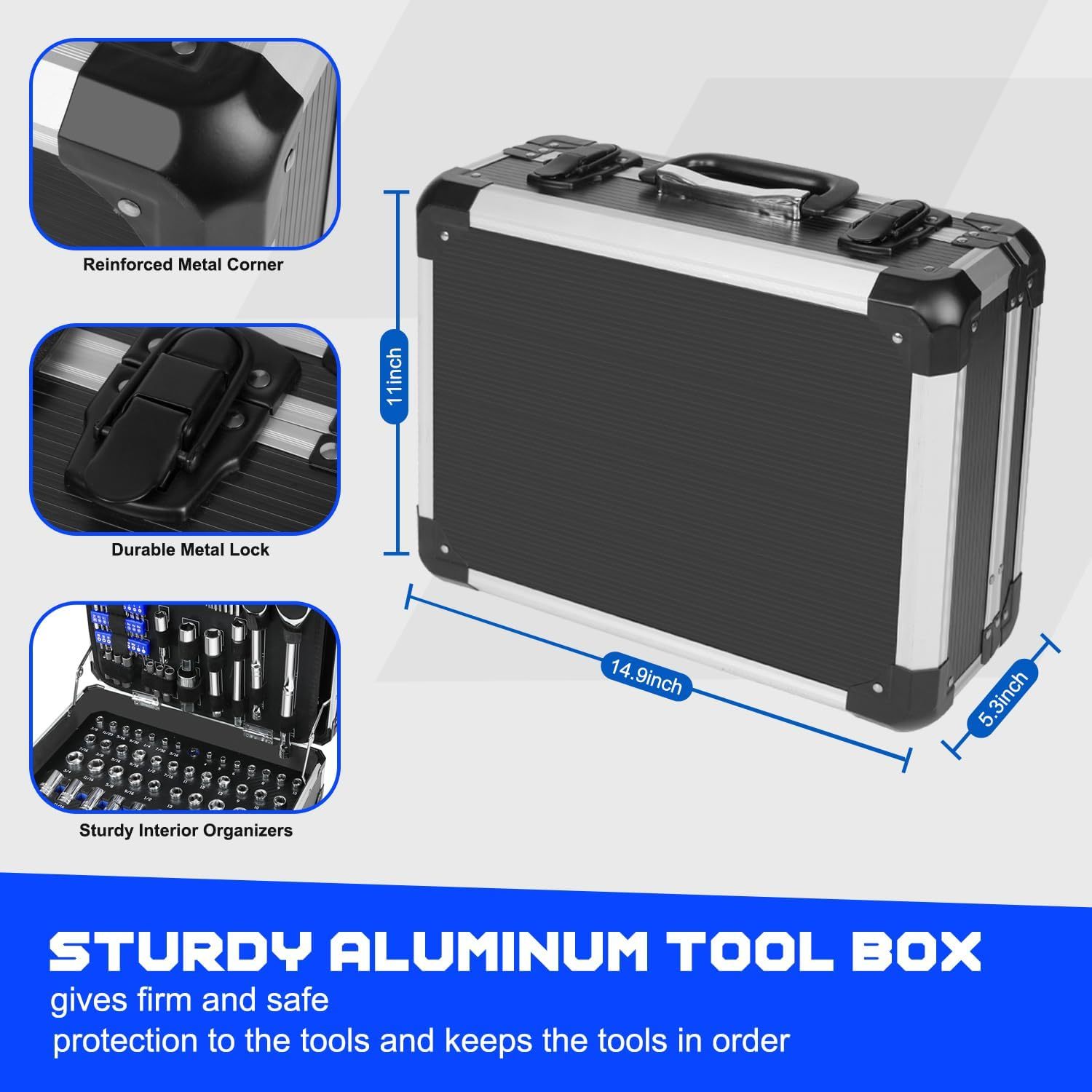 Prostormer - Juego de herramientas mecánicas, 240 piezas, kit universal de herramientas de reparación de automóviles para el hogar con caja de herramientas de aluminio resistente