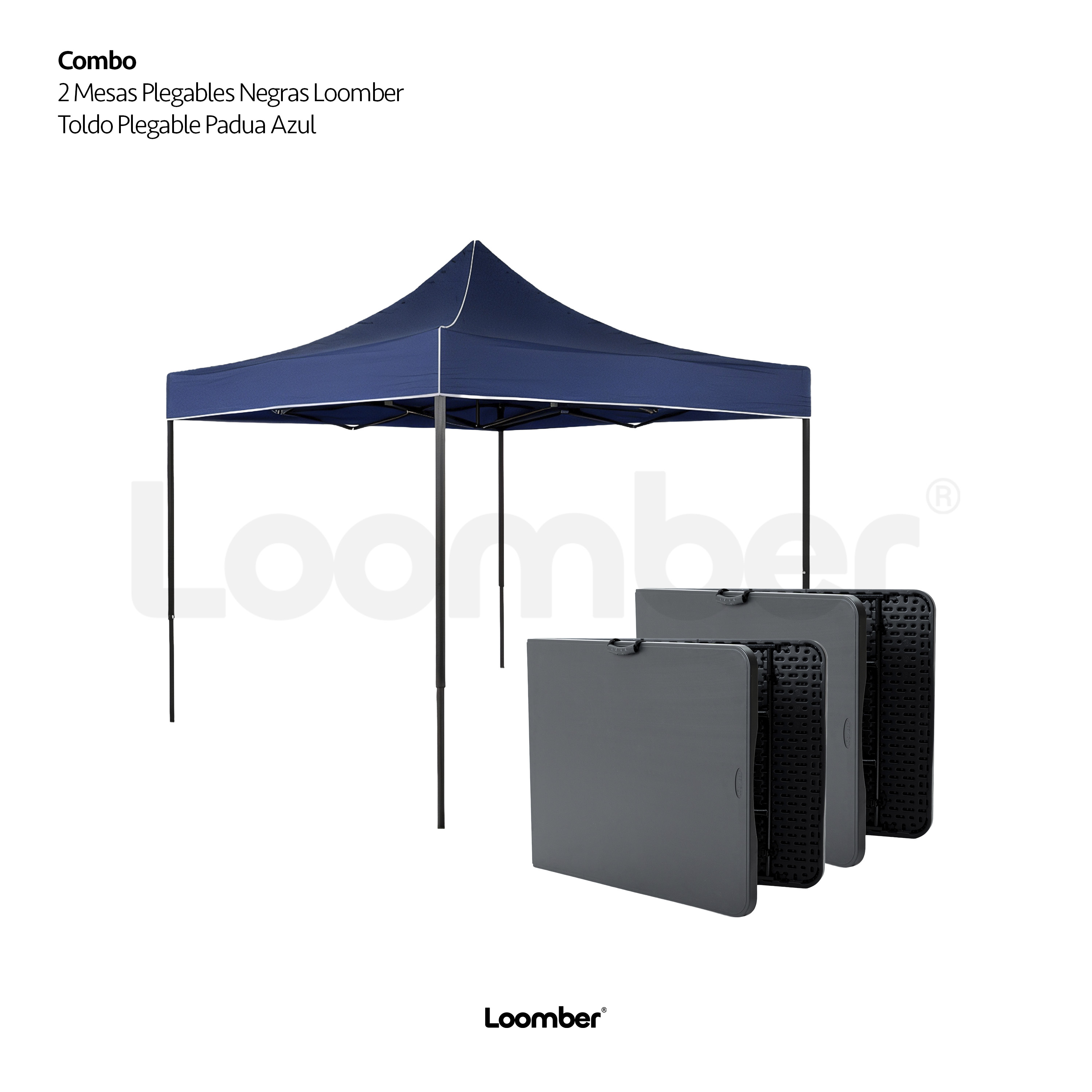 Combo Toldo Blanco 3x3 + 2 mesas plegables negras verona 1.80
