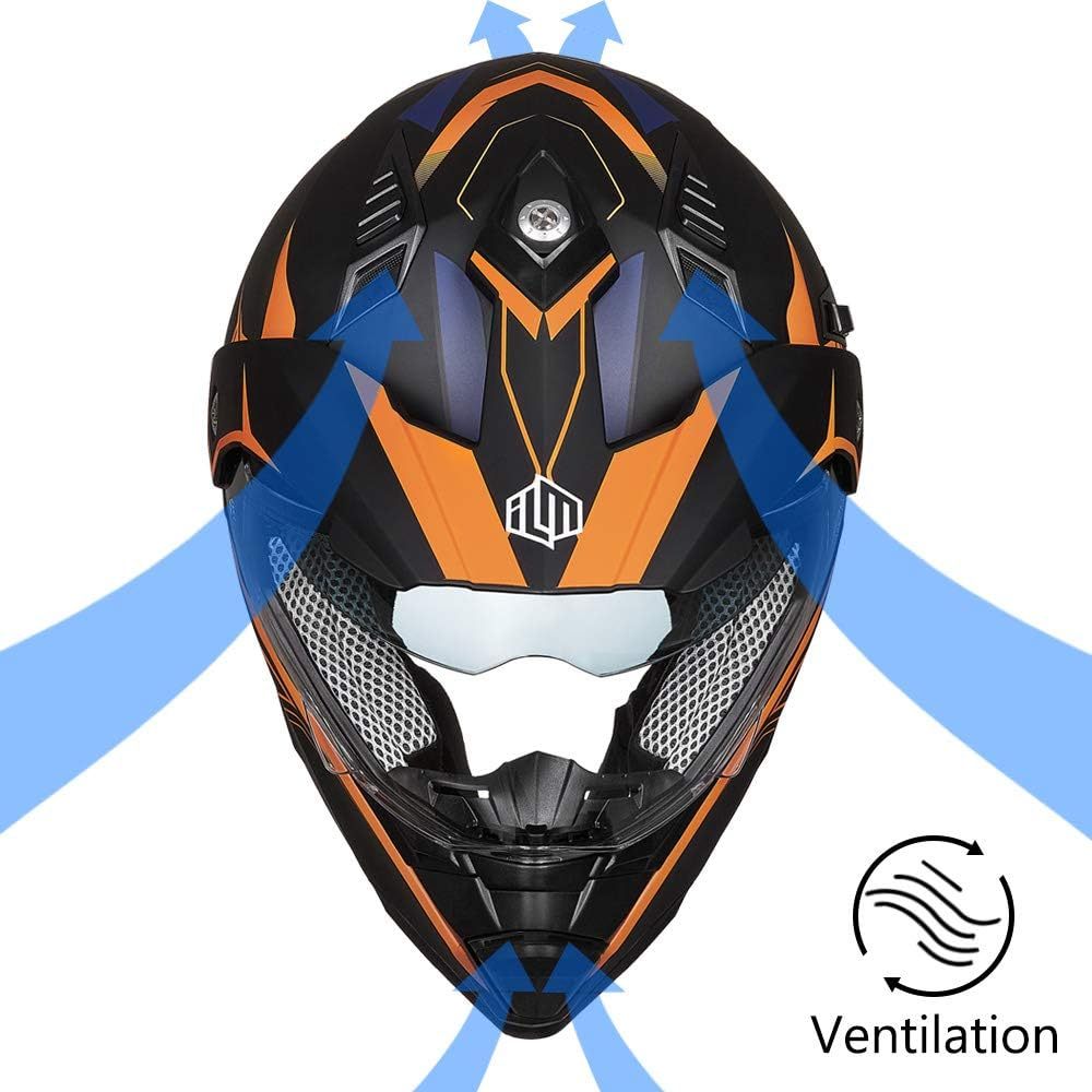 ILM - Casco deportivo doble para motocicleta, visor para el sol, casco para todoterreno, motocross, certificado por el DOT.