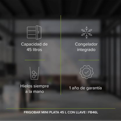 AVERA Frigobar con congelador de 1.6 pies, mini bar con capacidad de 45 L, mini refrigerador con llave, refrigerador con control de temperatura ajustable, puerta reversible de color plata | FB46L