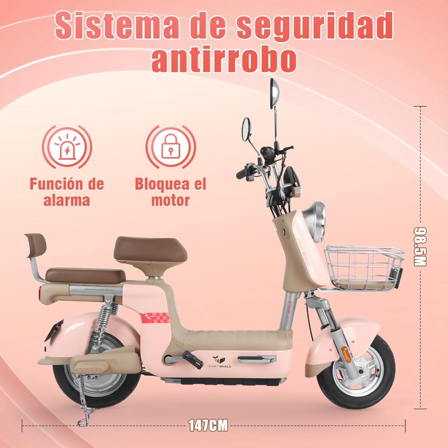 HONEYWHALE U3 PRO Bicicleta Electrica para Adultos, Moto Electrica con Alarma, Potencia Motor 650W-Max, Velocidad 31KM/H-Max, Autonomia 60KM, Bateria 20AH de Gran Capacidad