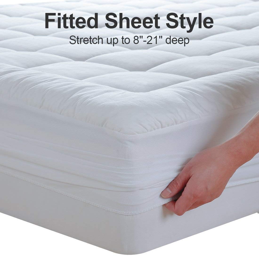 Easeland - Funda para colchón de algodón de 20.3 a 53.3 cm de profundidad, con bolsillo en la parte superior, Blanco, Queen