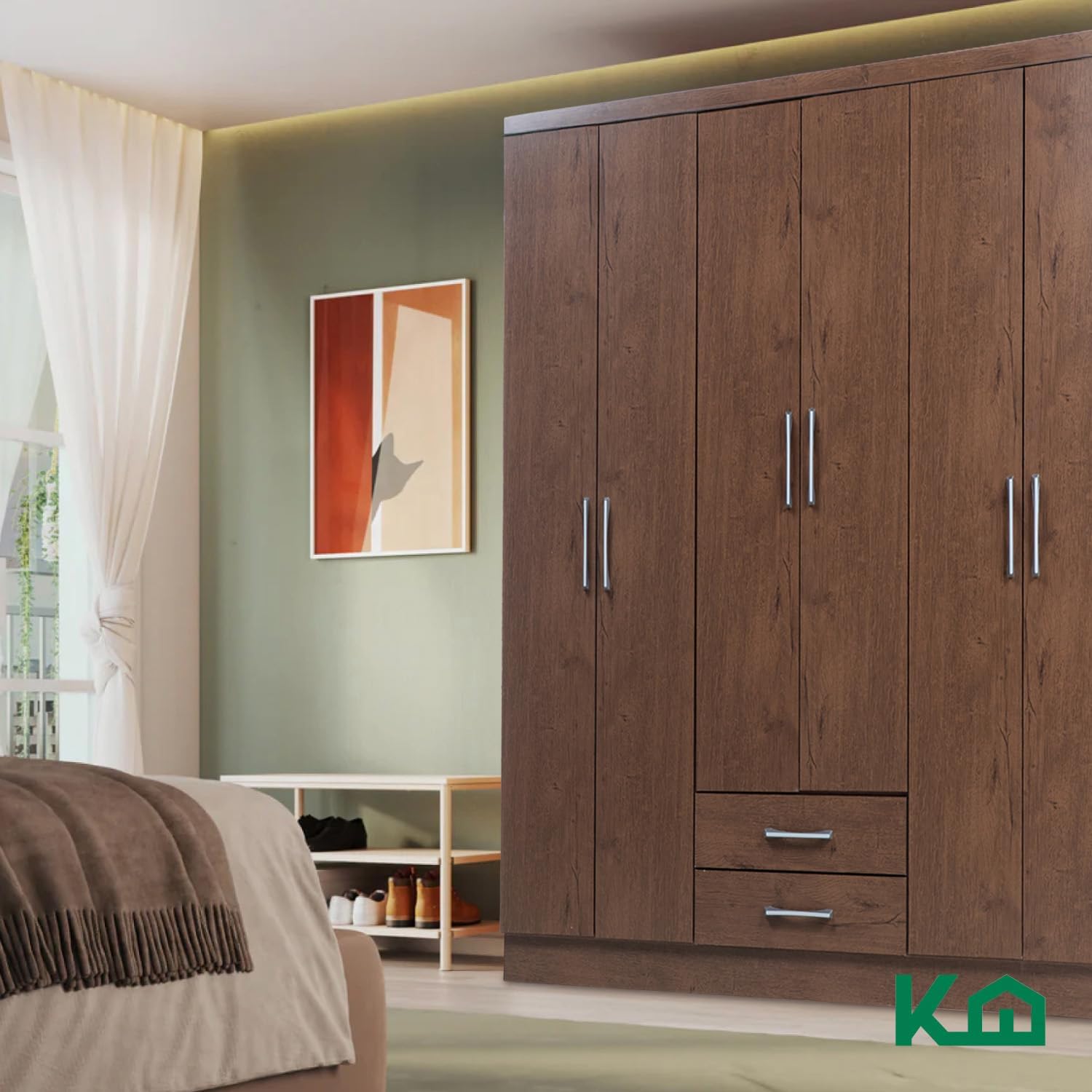 Kingshouse | Ropero De 6 Puertas con 2 Cajones – Color Café – Barra para Colgar – Estructura MDP – Mueble Organizador De Ropa – Armario para Casa, Recámara y Hogar