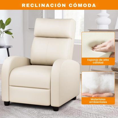 FABATO Sillon Individual-Sillon Reclinable Adultos Tipo Cine 8 Modos de Masaje con Soporte Lumbar, Reposapiés Retráctil y 3 Posiciones -Tu Mecedora Adulto de Cuero Ideal para tu casa (Crema)